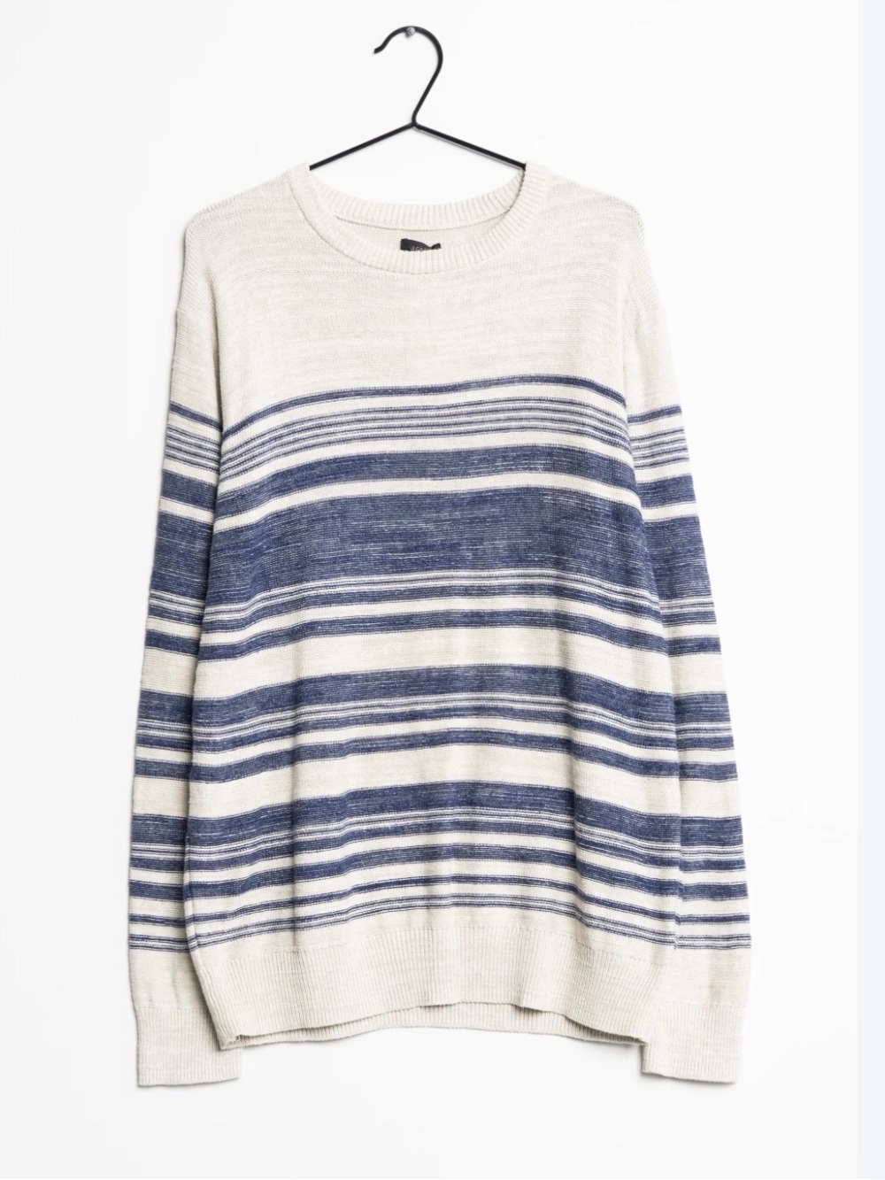 J. Crew Men's Striped Crewneck Sweater Cream Blue 100% Cotton Nautical Knit